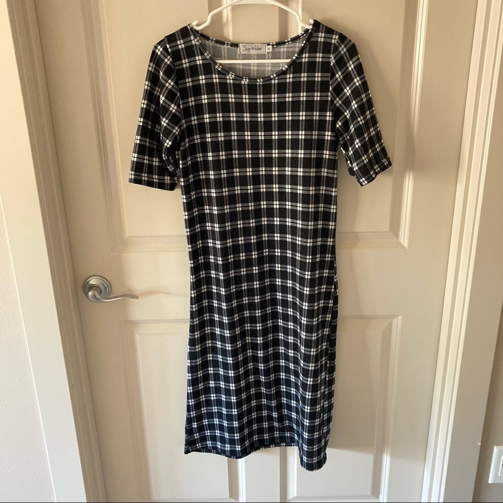 Modest Black Plaid Midi